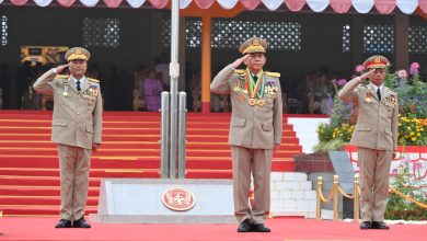 Junta chief Senior General Min Aung Hlaing delivers remarks at a Defence Services Academy (DSA) graduation ceremony (Photo: MOI)