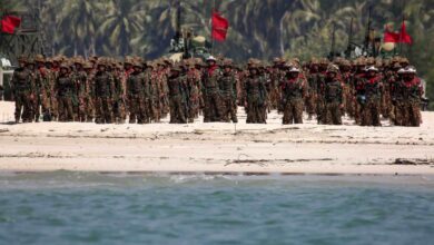 Junta troops take part in a military exercise in Ayeyarwady Region in 2018 (Photo: EPA)