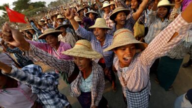 Villagers living near the Letapdaung copper mine protest the project in 2013 (Photo: EPA)