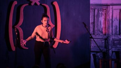 Nandar performs on stage during her production of “The Vagina Monologues” in Yangon in 2018 (Photo: Supplied)