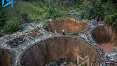 Pits used in rare earth mining in Kachin State, seen in November 2021 (Photo: Myanmar Now)